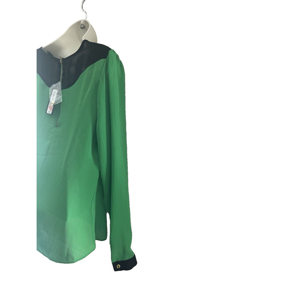 Worthington Blouse Women's Medium Green/Black Slightly Sheer Long Sleeves NWT - Picture 6 of 7